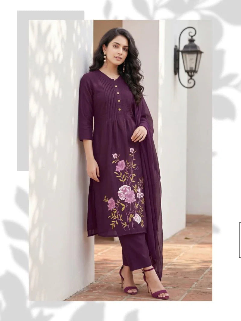 Ossm Sargam Cotton Embroidered Kurti With Bottom Dupatta