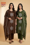 Ossm Style 113 Cotton Dhabu Embroidered Kurti With Bottom Dupatta