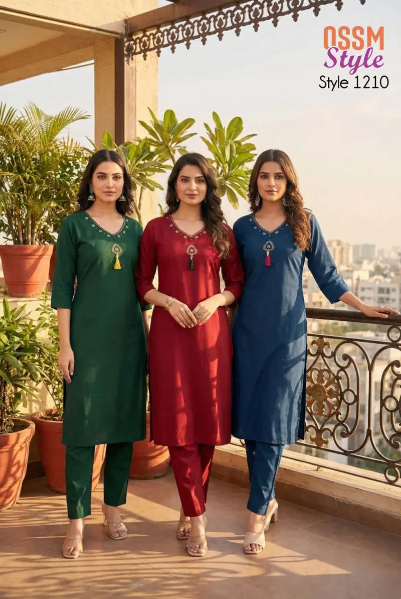 Ossm Style 1210 Premium Cotton Dhabu Handworked Kurti With Bottom Collection