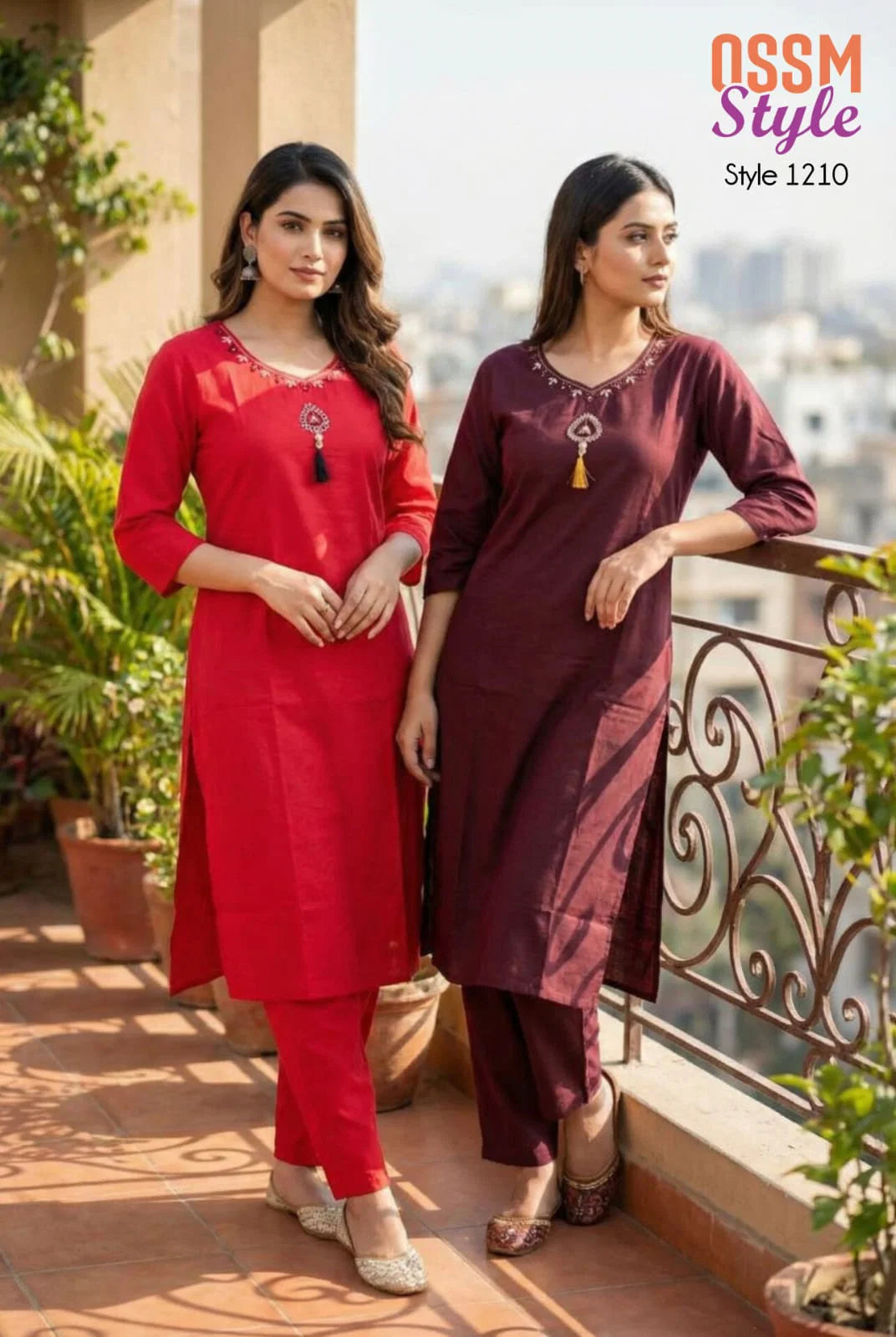 Ossm Style 1210 Premium Cotton Dhabu Handworked Kurti With Bottom Collection