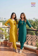 Ossm Style 1210 Premium Cotton Dhabu Handworked Kurti With Bottom Collection