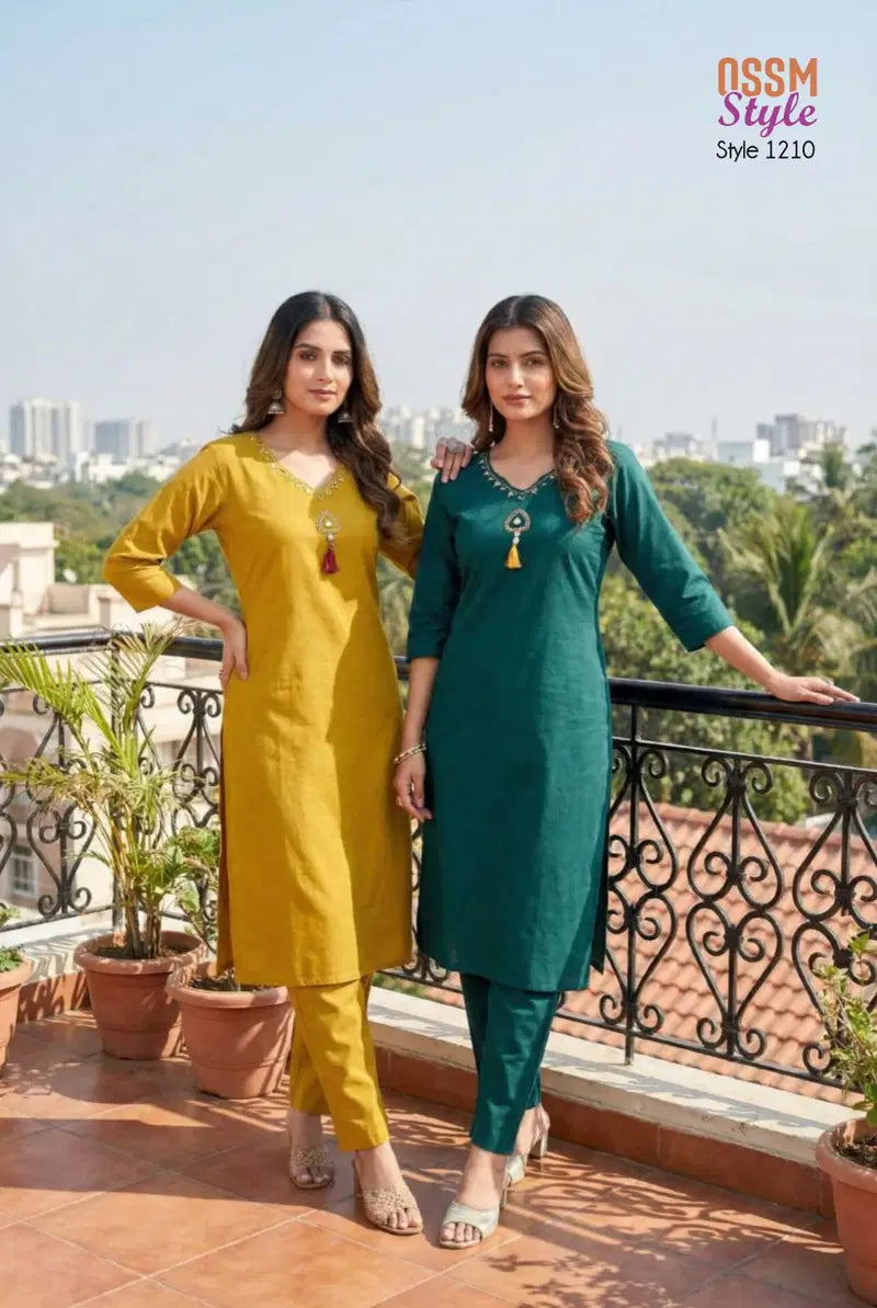 Ossm Style 1210 Premium Cotton Dhabu Handworked Kurti With Bottom Collection