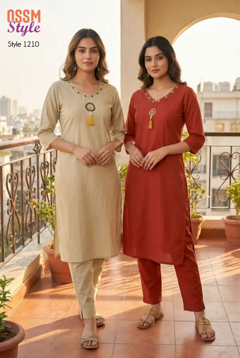 Ossm Style 1210 Premium Cotton Dhabu Handworked Kurti With Bottom Collection
