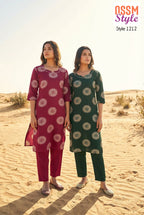 Ossm Style 1212 Cotton Dhabu Discharge Printed Kurti With Bottom Collection