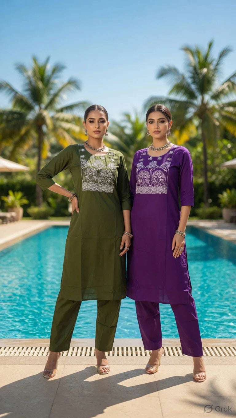 Ossm Style 1215 Dhabu Cotton Embroidered Kurti With Bottom Collection