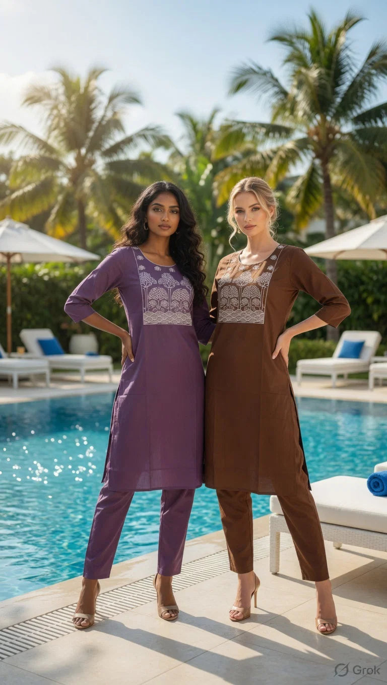 Ossm Style 1215 Dhabu Cotton Embroidered Kurti With Bottom Collection
