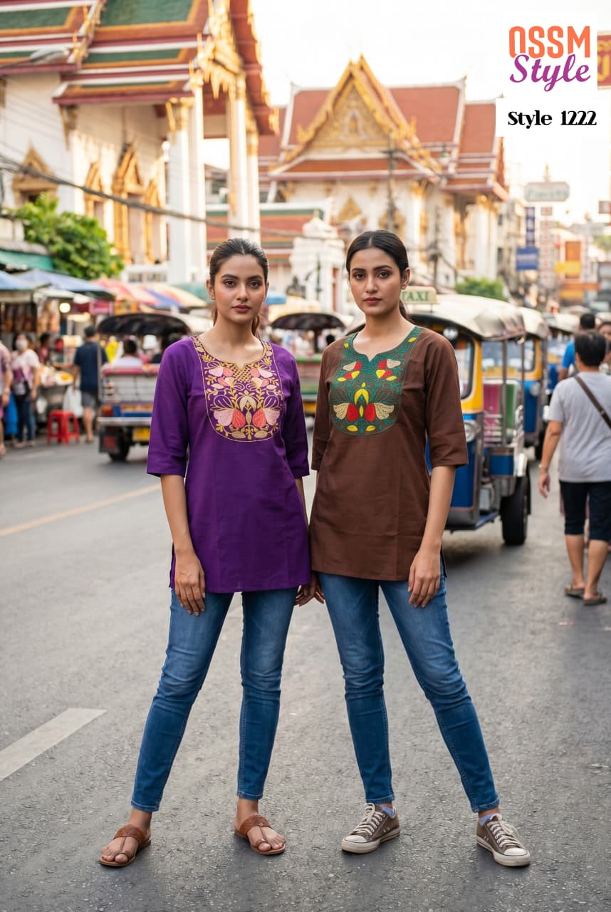 Ossm Style 1222 Cotton Dhabu Embroidered Short Top Collection