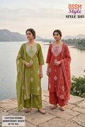Ossm Style 1243 Dhabu Cotton Embroidered Kurti With Bottom Dupatta