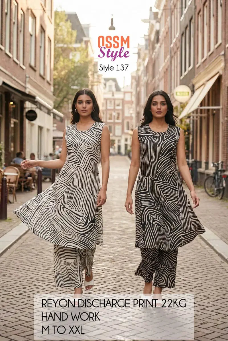Ossm Style 137 Rayon With Discharge Printed Kurti With Bottom Collection
