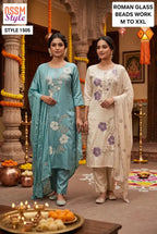 Ossm Style 1505 Roman Glass Beads Work Kurti With Bottom Dupatta