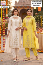 Ossm Style 1522 And 1523 Roman Glass Beads Work Kurti WIth Bottom Dupatta