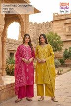 Ossm Style 186 Cotton Dhabu With Discharge Print Kurti With Bottom Dupatta