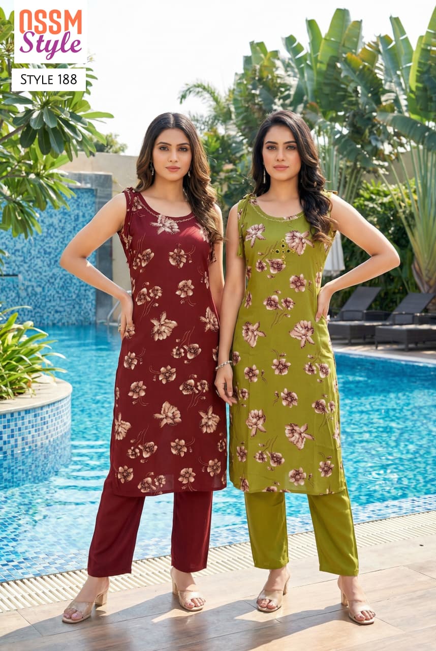 Ossm Style 188 Rayon Discharge Printed Kurti With Bottom Collection