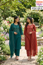 Ossm Style 196 A And B Cotton Discharge Printed Kurti With Bottom Dupatta