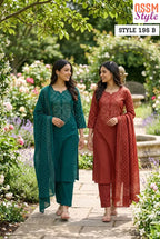 Ossm Style 196 A And B Cotton Discharge Printed Kurti With Bottom Dupatta