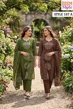 Ossm Style 197 A And B Cotton Discharge Printed Kurti With Bottom Dupatta
