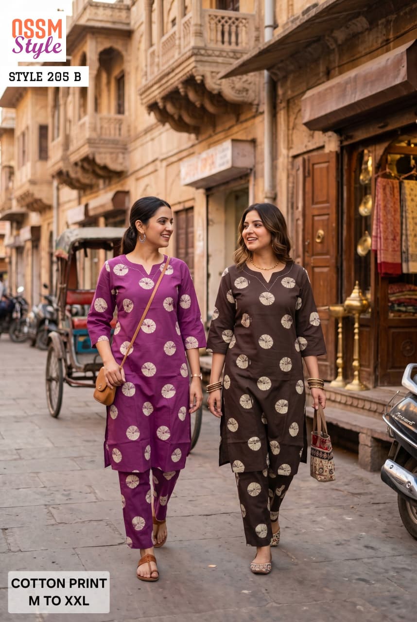 Ossm Style 205 A And B Cotton Printed Kurti With Bottom