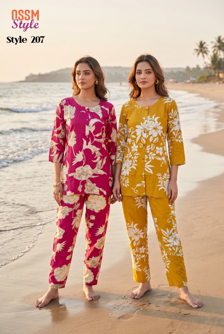 Ossm Style 207 Rayon Discharge Printed Co Ord Set Collection