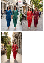 Ossm Style 214 A To C Cotton Print Hand Worked Co Ord Set Collection