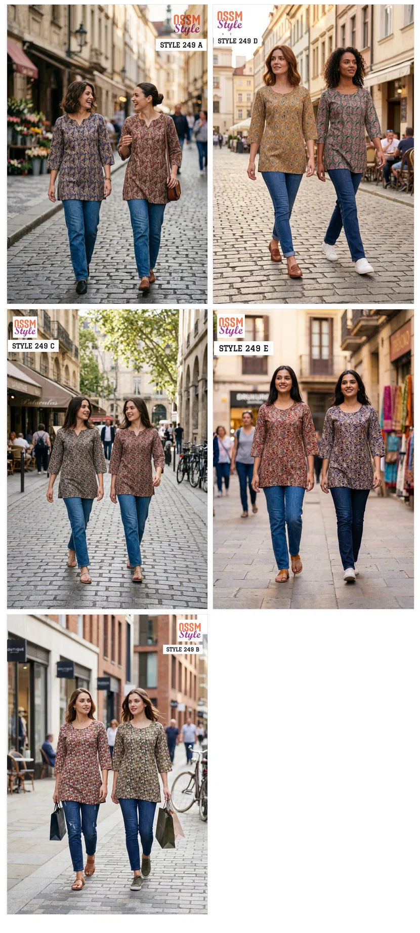Ossm Style 249 A To E Ajrakh Printed Short Top Collection