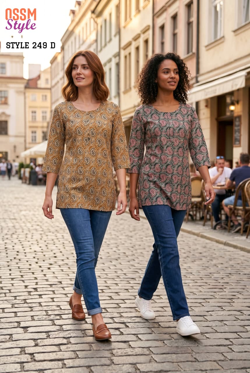 Ossm Style 249 A To E Ajrakh Printed Short Top Collection
