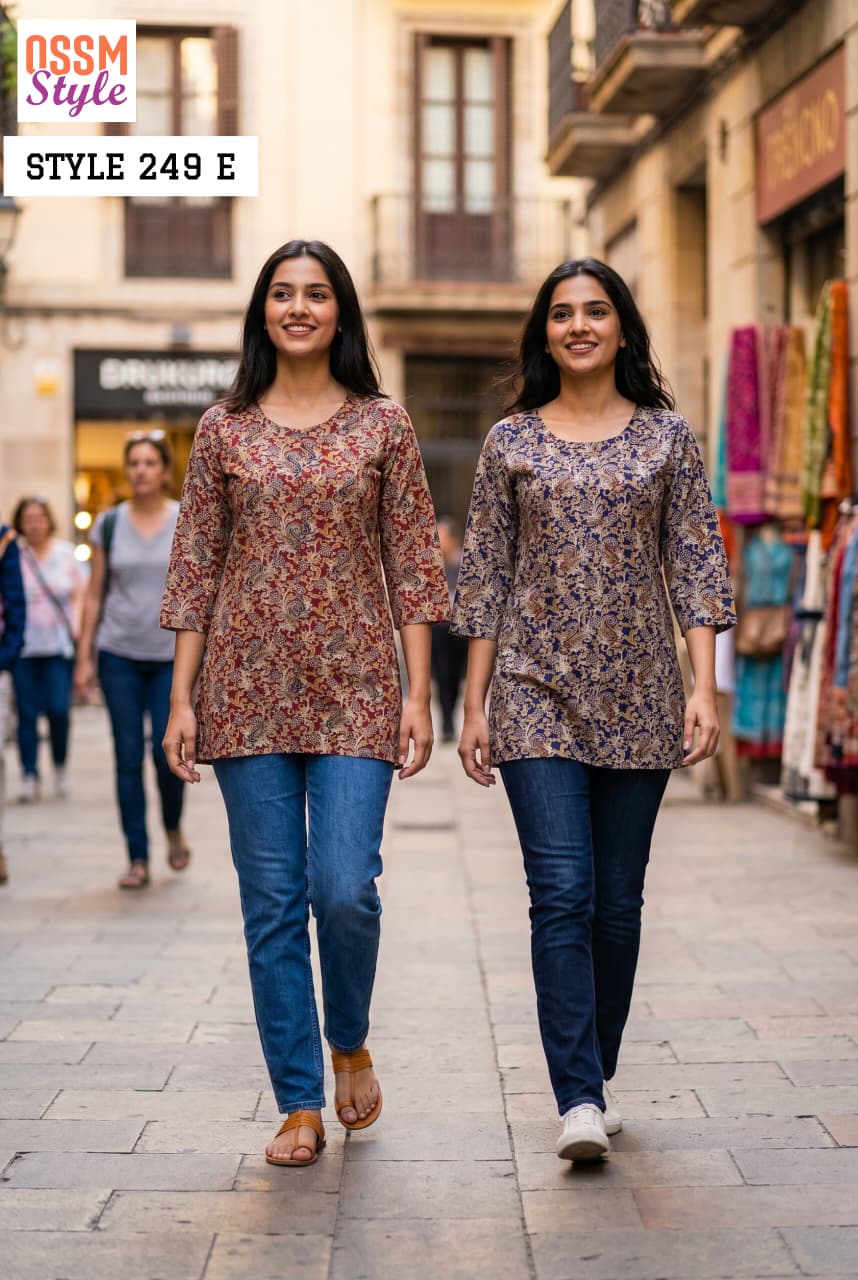 Ossm Style 249 A To E Ajrakh Printed Short Top Collection