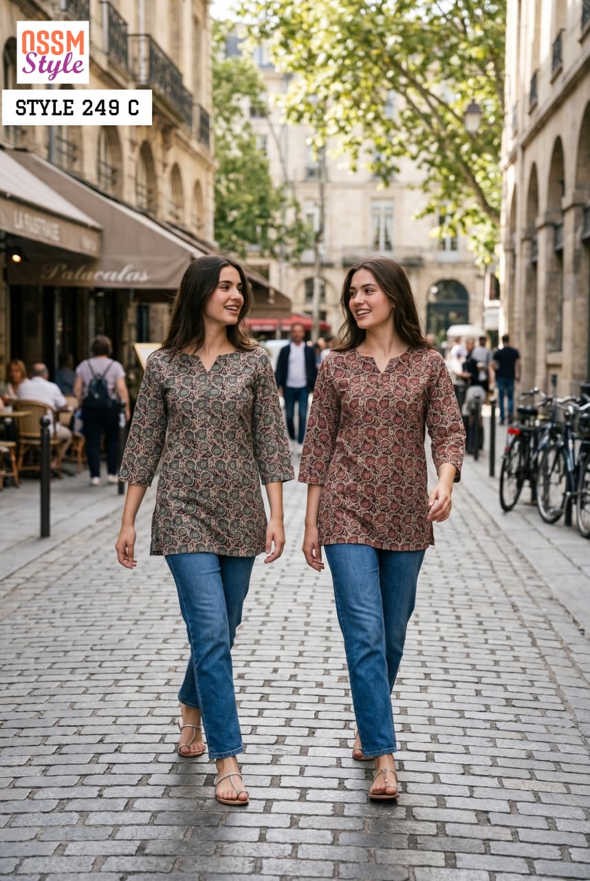 Ossm Style 249 A To E Ajrakh Printed Short Top Collection