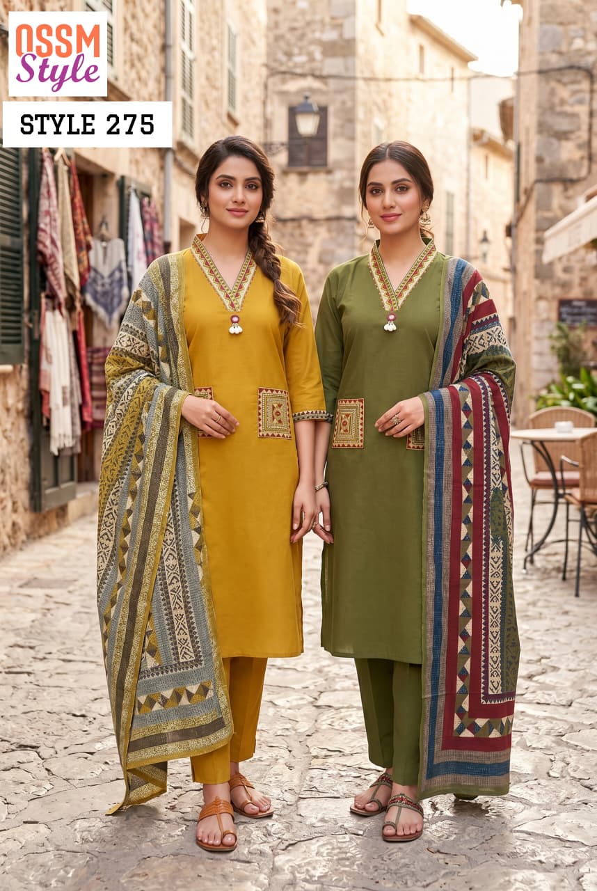 Ossm Style 275 Dhabu Cotton Embroidered Kurti With Bottom Dupatta