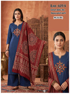 Ossm Style 619 Dhabu Cotton Patch Worked Kurti With Bottom Dupatta