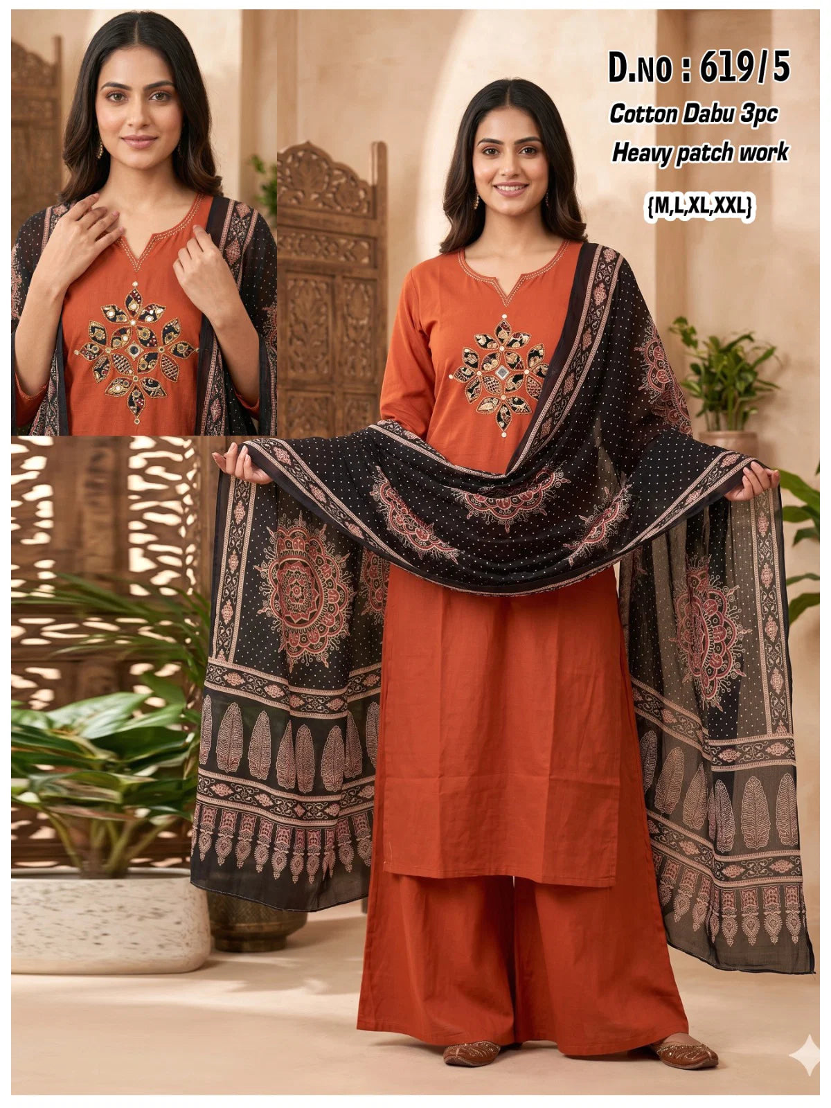 Ossm Style 619 Dhabu Cotton Patch Worked Kurti With Bottom Dupatta