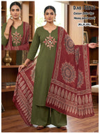 Ossm Style 619 Dhabu Cotton Patch Worked Kurti With Bottom Dupatta