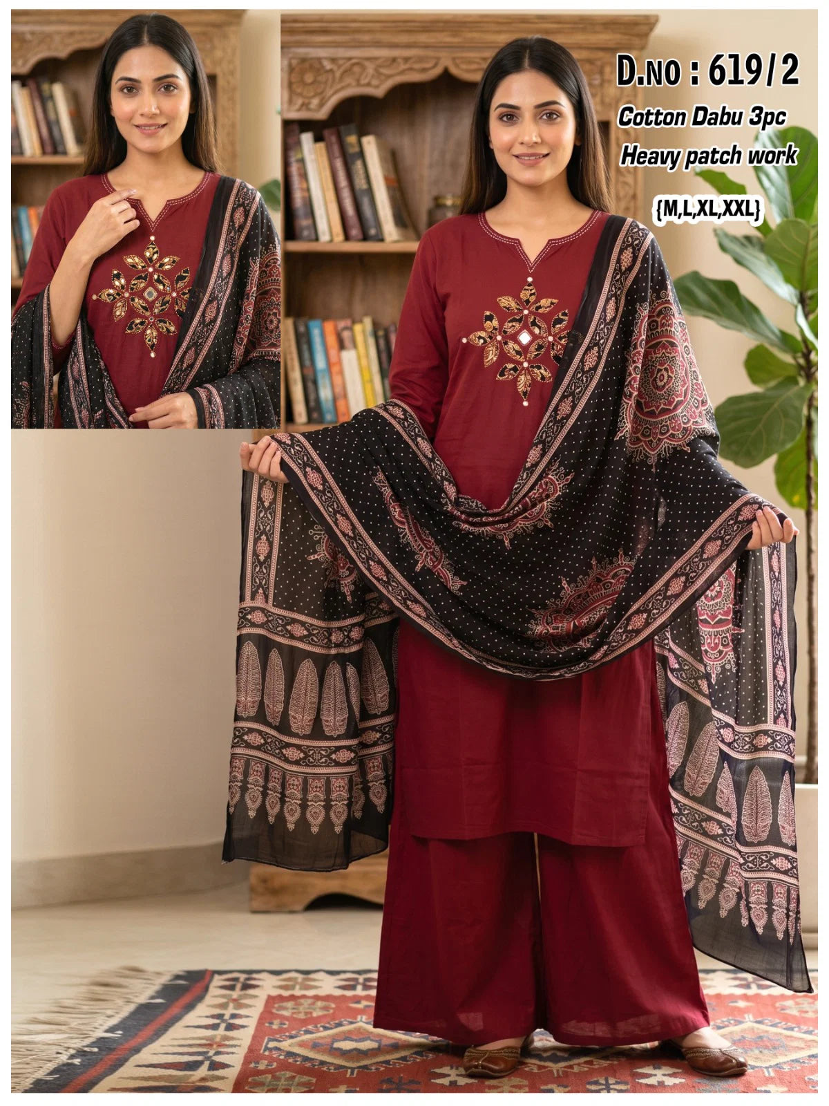 Ossm Style 619 Dhabu Cotton Patch Worked Kurti With Bottom Dupatta