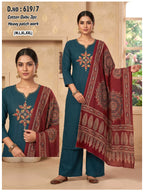 Ossm Style 619 Dhabu Cotton Patch Worked Kurti With Bottom Dupatta