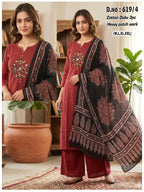 Ossm Style 619 Dhabu Cotton Patch Worked Kurti With Bottom Dupatta