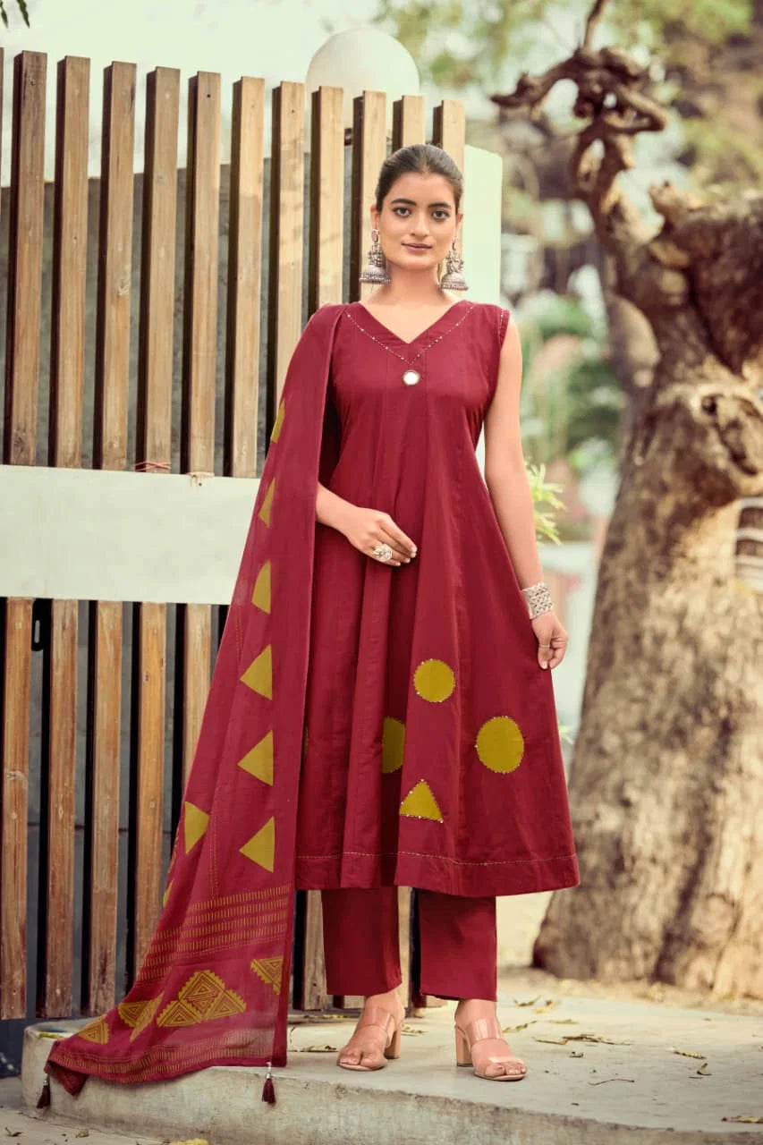 Ossm Style Mahiya Vol 2 Cotton Dhabu Hand Worked Kurti With Bottom Dupatta