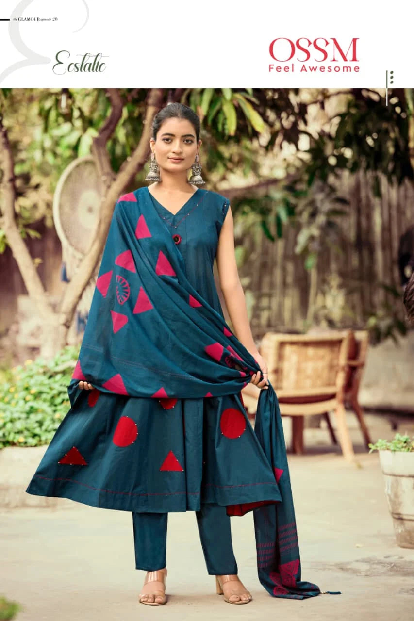 Ossm Style Mahiya Vol 2 Cotton Dhabu Hand Worked Kurti With Bottom Dupatta