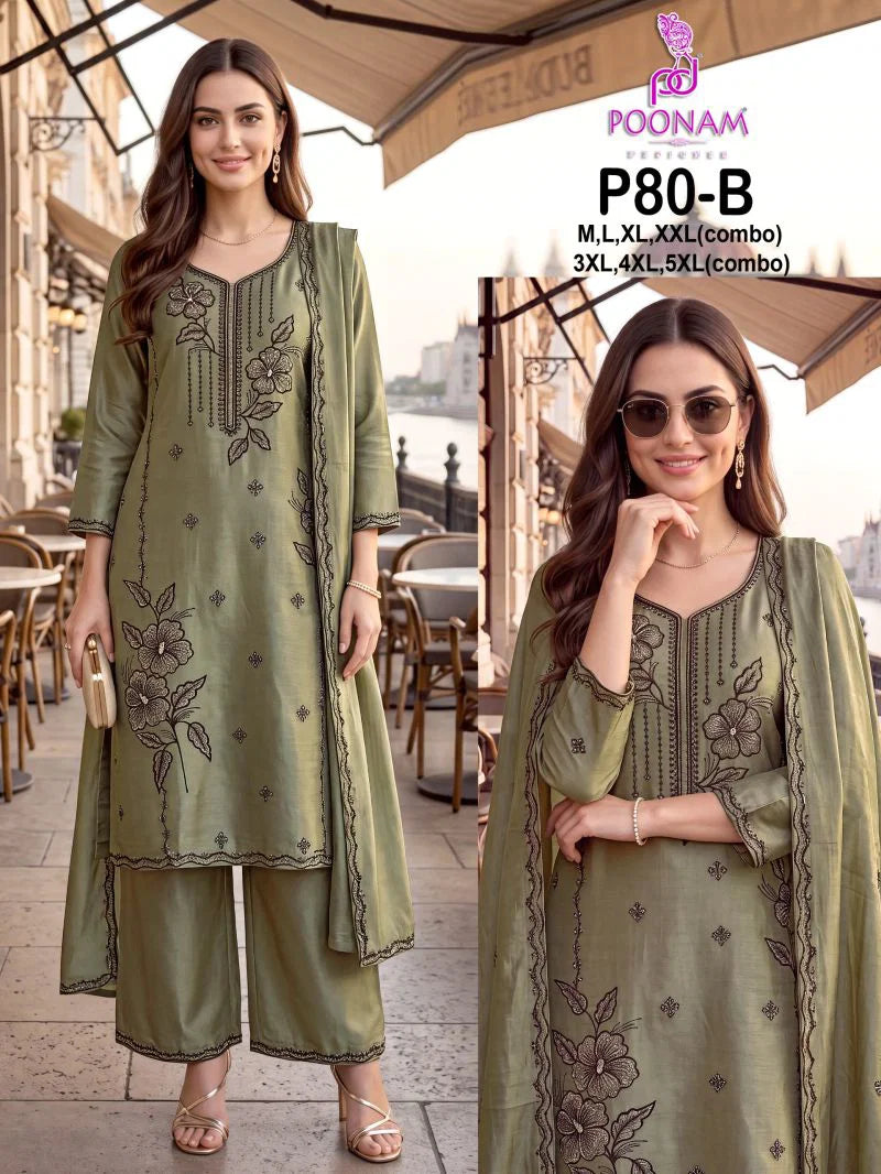 Poonam P 80 A To D Viscose Silk Beads Work Kurti With Bottom Dupatta