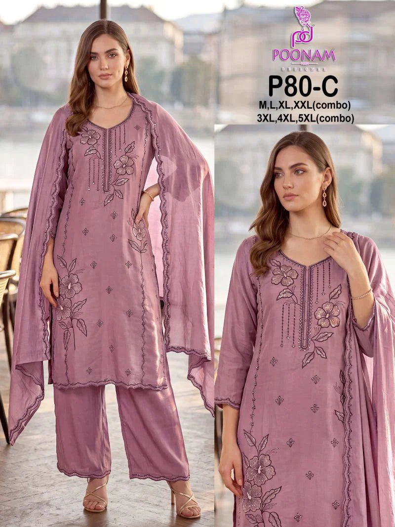 Poonam P 80 A To D Viscose Silk Beads Work Kurti With Bottom Dupatta