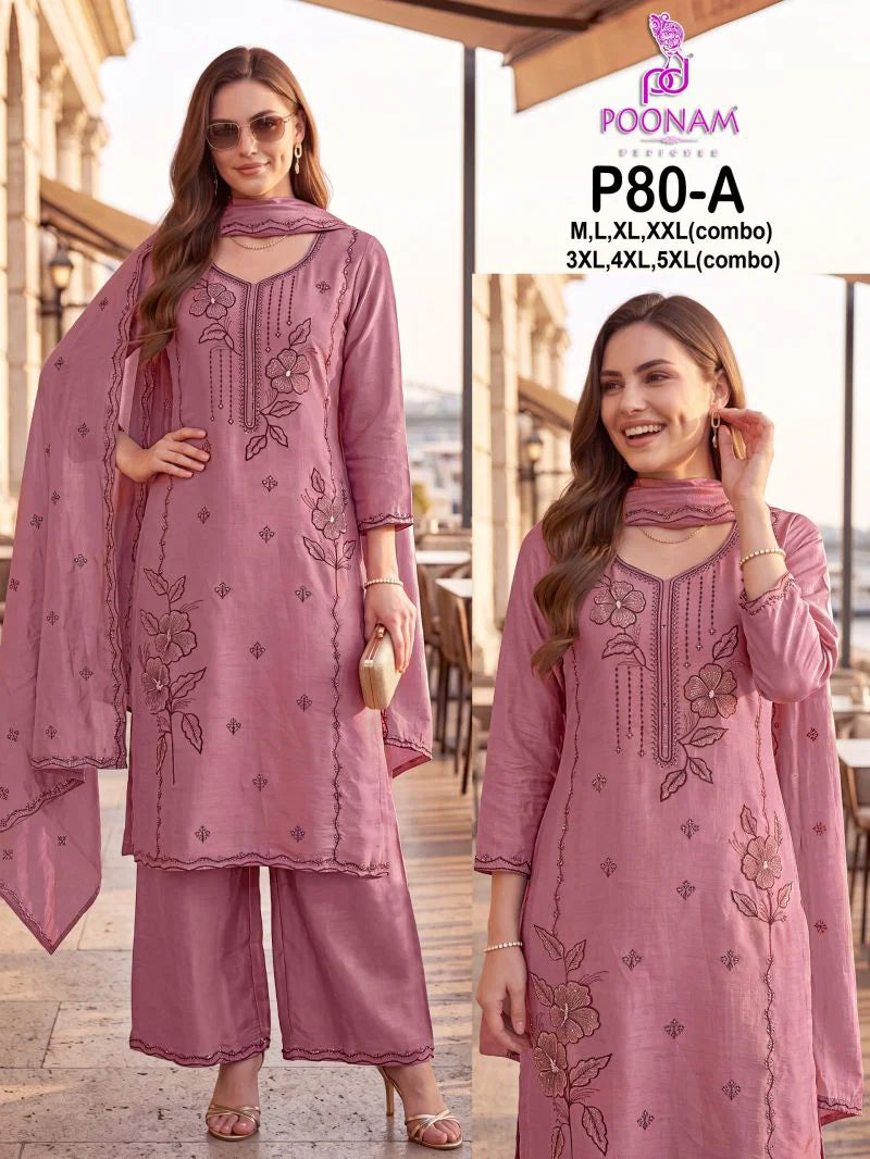 Poonam P 80 A To D Viscose Silk Beads Work Kurti With Bottom Dupatta