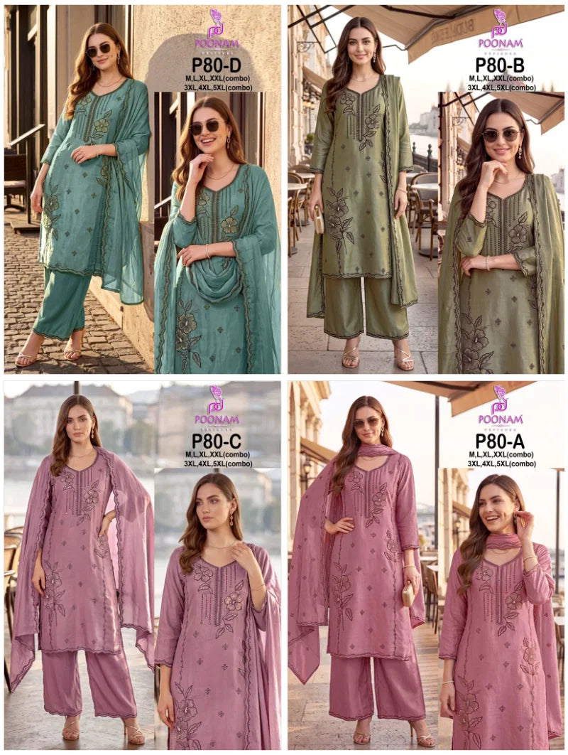 Poonam P 80 A To D Viscose Silk Beads Work Kurti With Bottom Dupatta
