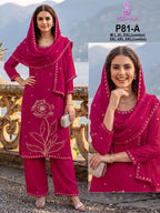 Poonam P 81 A To D Crush Silk WIth Beads Work Kurti With Bottom Dupatta