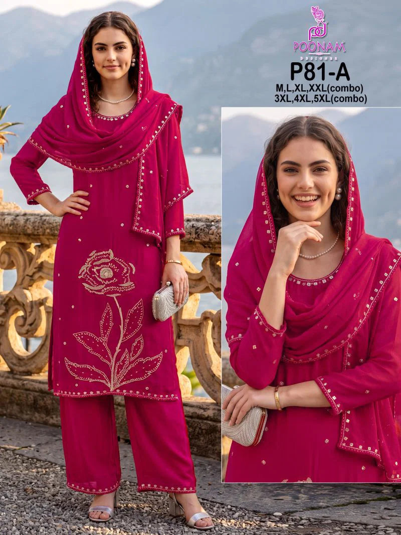 Poonam P 81 A To D Crush Silk WIth Beads Work Kurti With Bottom Dupatta