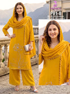 Poonam P 81 A To D Crush Silk WIth Beads Work Kurti With Bottom Dupatta