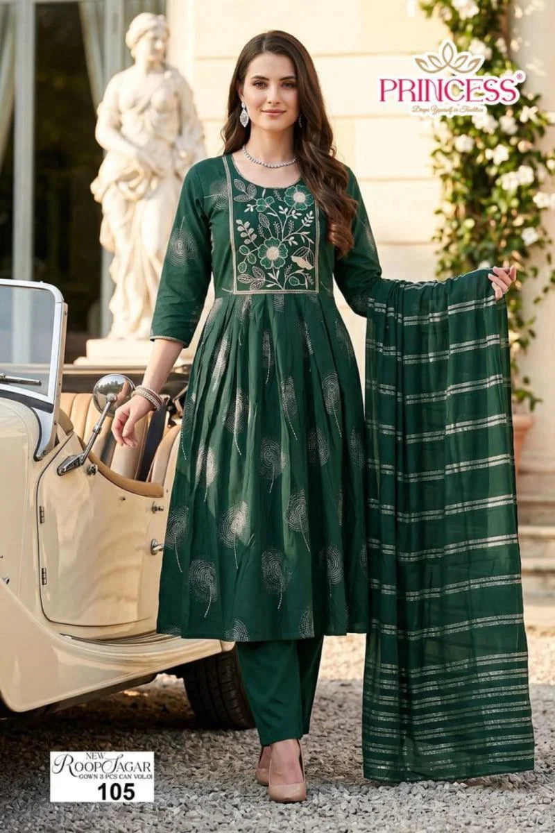 Princess New Roop Sagar Rayon Handworked Kurti With Set Collection