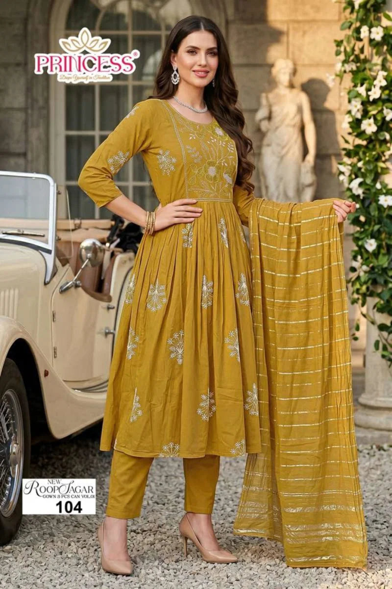 Princess New Roop Sagar Rayon Handworked Kurti With Set Collection