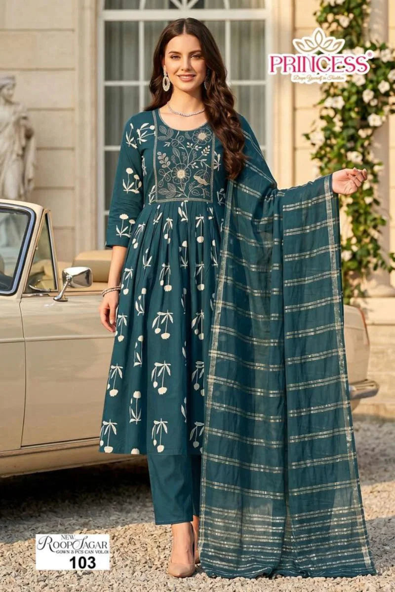 Princess New Roop Sagar Rayon Handworked Kurti With Set Collection