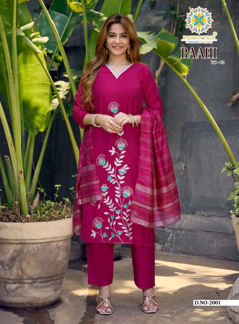 Raahi Vol 2 By Passion Tree Roman Silk Embroidered Kurti With Bottom Dupatta