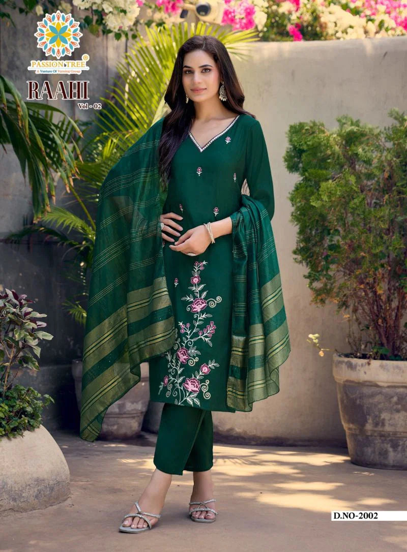 Raahi Vol 2 By Passion Tree Roman Silk Embroidered Kurti With Bottom Dupatta