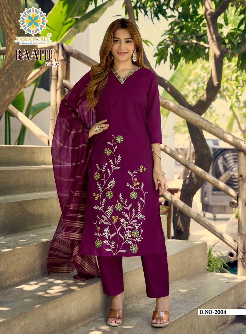 Raahi Vol 2 By Passion Tree Roman Silk Embroidered Kurti With Bottom Dupatta