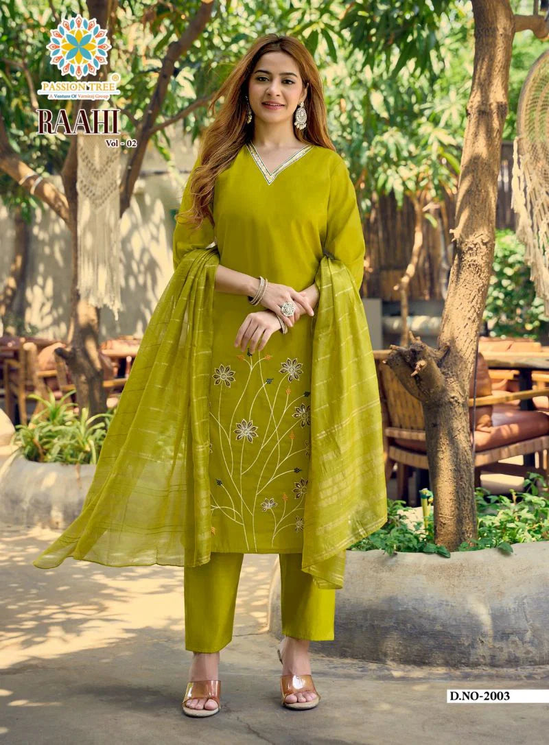 Raahi Vol 2 By Passion Tree Roman Silk Embroidered Kurti With Bottom Dupatta